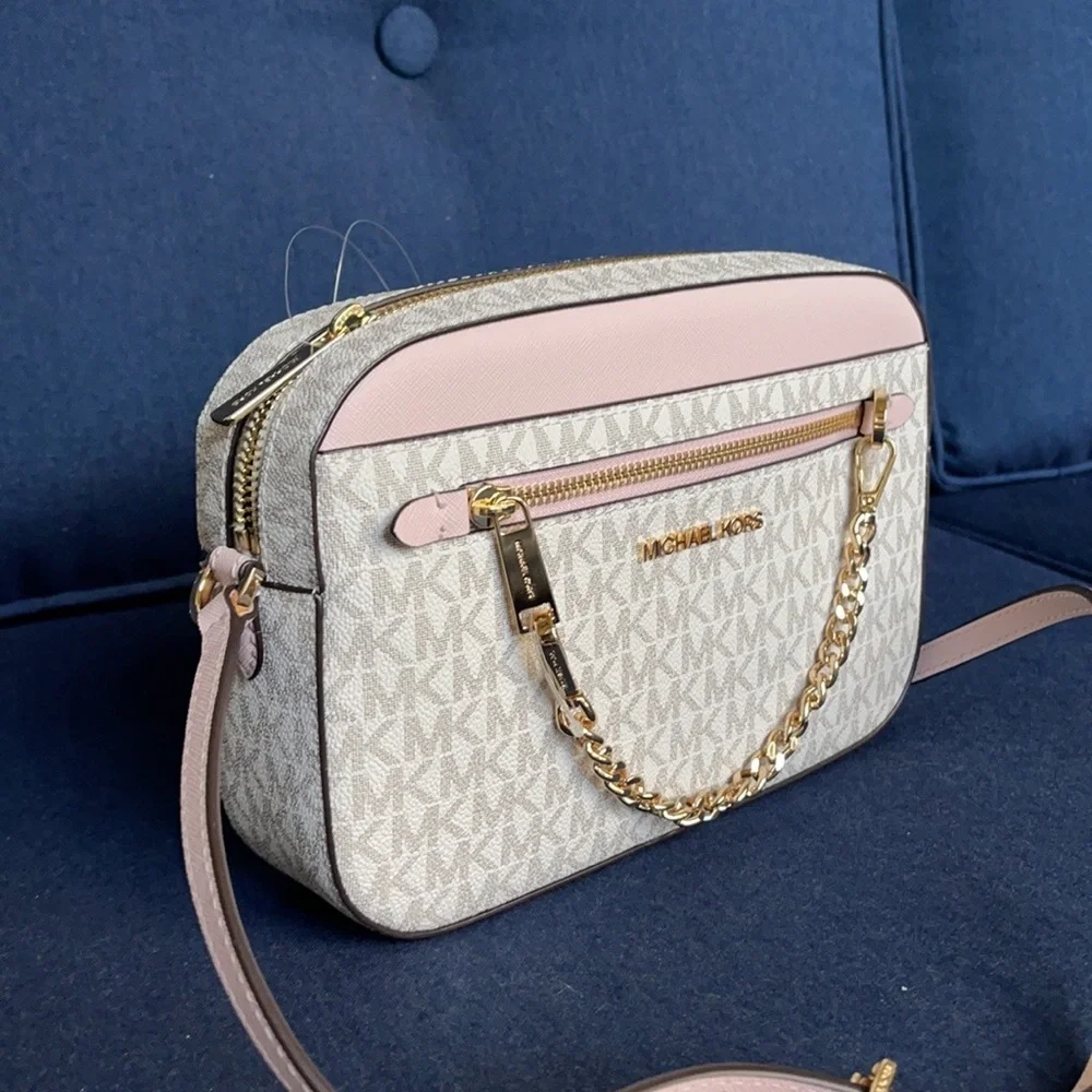 MICHAEL KORS LARGE EAST WEST ZIP CHAIN XBODY POWDER BLUSH MULTI